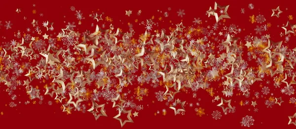 Festive Background with Gold Stars and Snowflakes on Red