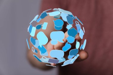 İletişim İçin El Tutma Konuşma Baloncukları Dijital Küresi