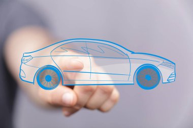 İnsan Eli Dijital Araba Taslak Teknolojisi Konseptiyle Etkileşim