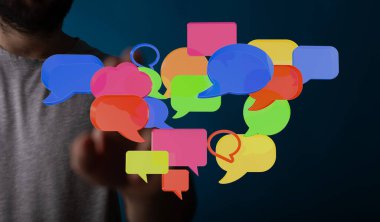 Renkli Konuşma Balonları İletişim ve Dijital Etkileşim Ağı 'nı Sembolize Ediyor