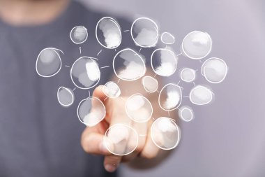 İnsan Parmağı Soyut Dijital Ağ Yapısı Bağlayıcı Kavramlarla Etkileşim