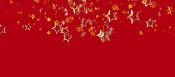 Christmas Holiday Stars and Snowflakes Confetti on Red Background