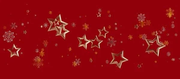 Gold stars and snowflakes on red background festive christmas design