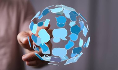 Karşınızda Mavi Konuşma Baloncukları 'nın Soyut Küresi İletişim için