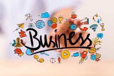 Simgeler ve Roketli El Yazımı İş Konsepti Sembolleri