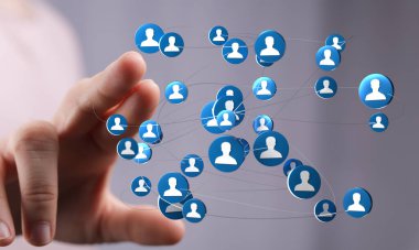 Elle dokunmayla temsil edilen dijital ağ ve insan bağlantısı kavramı