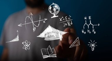 Elle Dokunma Dijital Eğitim Simgeleri Gelecek Öğrenme ve Bilimi Temsil Ediyor