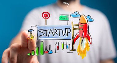 Roket, El İşaretleme Fikri ve Ampul Sembolü ile Başlangıç Konsepti