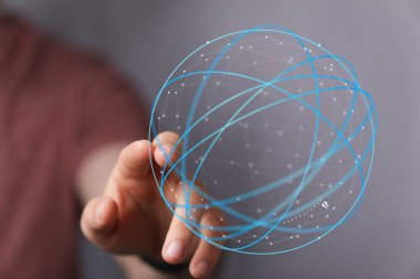 Küresel Ağ Bağlantısını Temsil eden Dijital Küre 'ye Elle Dokunma