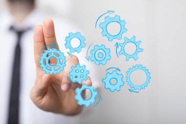 İşadamı Dijital Dişlilerle Etkileşiyor