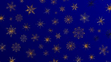 Kış Tatilleri İçin Mavi Arkaplanda Altın Kar Tanesi Kalıbı