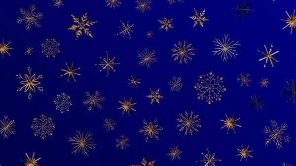 Golden Snowflake Pattern on Blue Background for Winter Holidays