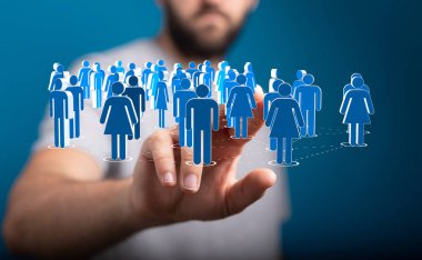 Adamın eli bir grup insana uzanıyor, toplum konsepti.