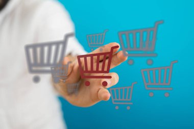 El ve el arabası sembolleri, iş yeri, perakende satış kavramı