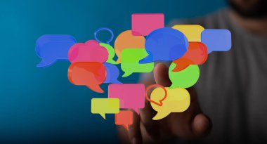 Konuşma Baloncukları ve İşaretli El Dijital Mesaj Ağı ile Çevrimiçi İletişim Kavramı