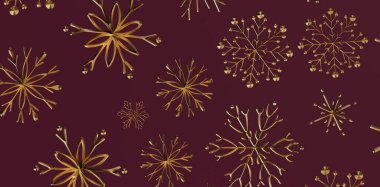 Burgonya Kış Tatilleri İçin Zarif Altın Kar Tanesi Şablonu