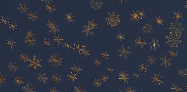 Kışın Koyu Mavi Arkaplanda Altın Kar Taneleri Kalıbı