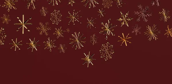 Golden Snowflake Pattern on Dark Red Background for Christmas