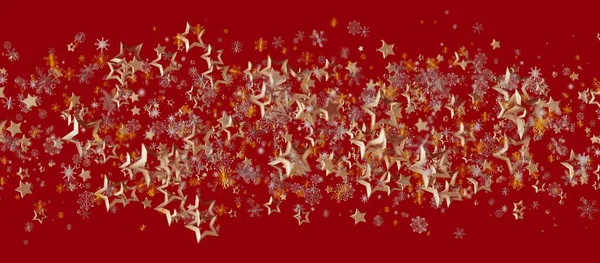Festive Holiday Scene with Stars and Snowflakes on Red Background