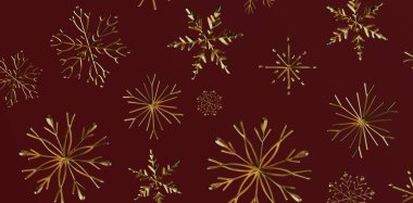 Burgundy Christmas arka planında zarif altın kar taneleri