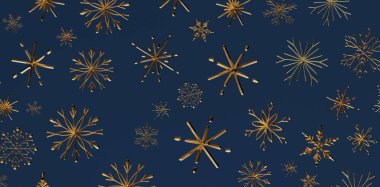 Donanma Mavi Arkaplanda Zarif Altın Kar Tanesi Şablonu