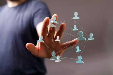 El ele tutuşan insanlardan oluşan bir ağ, dijital illüstrasyon