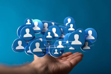 Bağlı insanlar simgeleri kavramı: takım çalışması, ağ oluşturma, sosyal bağlantılar, destek