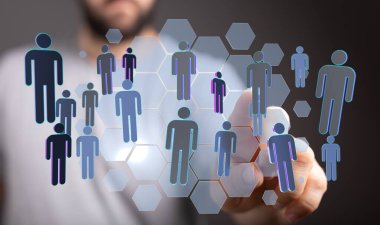 İnsanların simge konseptiyle dijital ağ bağlantısı