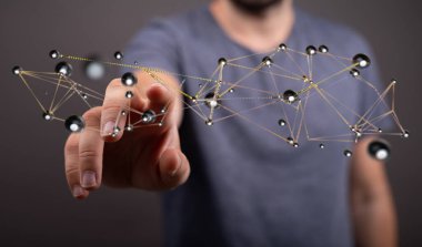 Dijital ağ bağlantısı kavramı ile etkileşime giren adam soyut