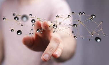 Noktalara ve çizgilere elle dokunan dijital ağ bağlantısı