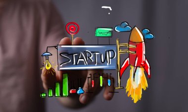 El ele tutuşmanın başlangıcı roket, iş büyümesi konsepti