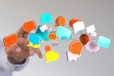 Renkli konuşma baloncukları havada uçuşuyor, iletişim konsepti.