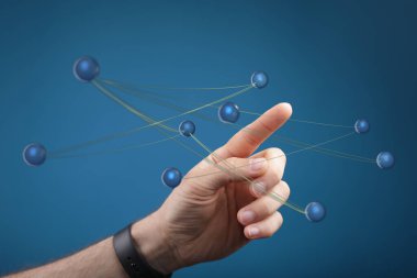 Dijital Bağlantı: Bağlı kürelere el işareti, teknoloji kavramı