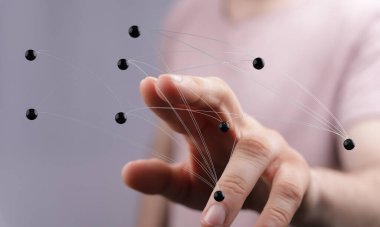 Noktalara ve çizgilere dokunan dijital ağ bağlantısı soyut arkaplan