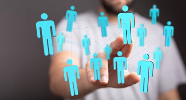 Bulanık arkaplanda mavi figürler tarafından temsil edilen bağlı insan ağı