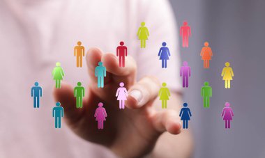 Takım çalışmasını ve sosyal ağı temsil eden çeşitli kişilere bağlı