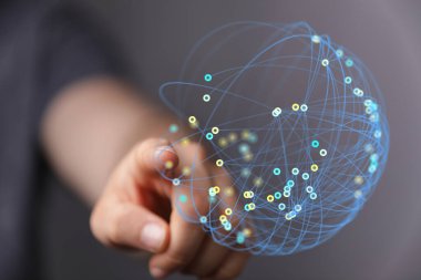 Dijital veri küresine elle işaret edilen bağlı ağ kavramı