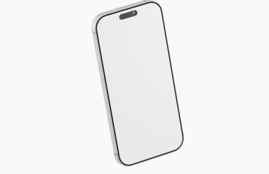 Sunumlar için boş ekranlı minimalist akıllı telefon, model, beyaz arkaplan