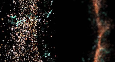 Kutlamalar için soyut yıldız ve parçacık tasarımı koyu arkaplan üzerine