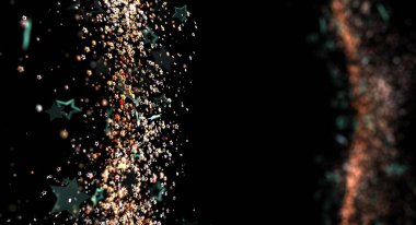 Siyah arkaplanda parıltıları olan soyut yıldız alanı, sanatsal tasarım.