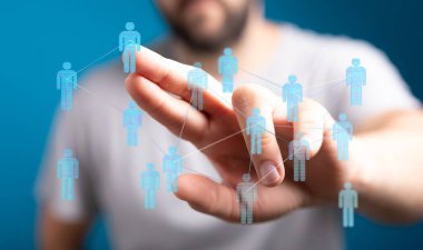 İnsan figürleri ve çizgileri ile ağ bağlantısı konsepti çizimi