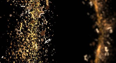 Parlak Altın Yıldızlar Boş Boşlukla Siyah Arkaplanda Düşüyor