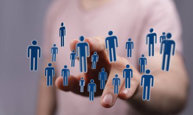 Elle dokunmayla gösterilen insan ağı, bağlantı ve sosyal konsept