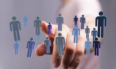 İnsan avatarları insan parmağı ile etkileşime giriyor.