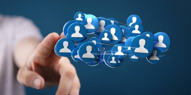 Mavi arkaplanda takım çalışması ve bağlantı dijital ağ kavramı