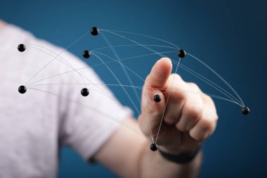 Dijital ağ bağlantısına dokunmak, teknoloji düğümlerine parmak basmak