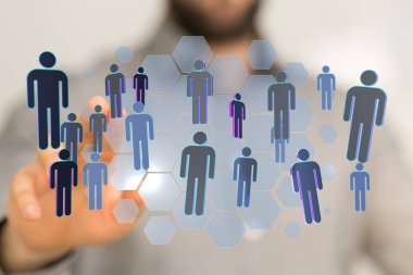 Elle dokunma kavramına bağlanan dijital ağ insan figürleri