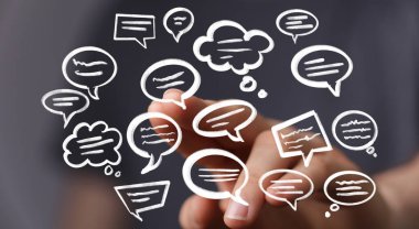 Yüzen Konuşma Baloncuklarına El Gösterimi: İletişim Konsepti