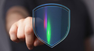Dijital veriyi birinin parmağında parlayan bir kalkanla korumak