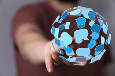 Mavi Konuşma Baloncukları Küresi Parmak Öneren İletişim 'in Dokunduğu